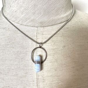 Blue lace agate silver pendant necklace